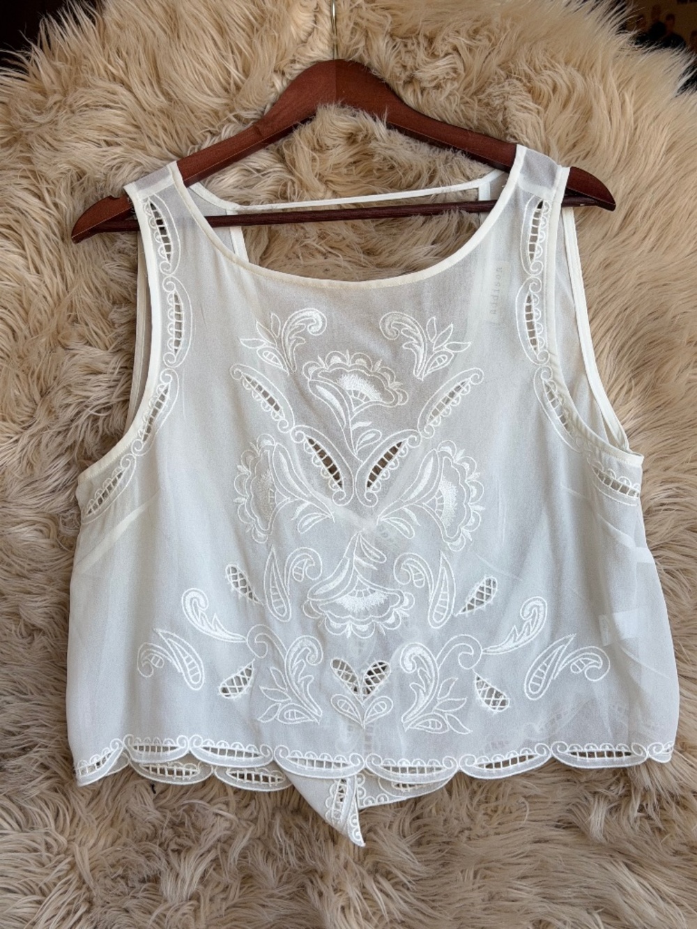 Addison • Sheer Backless Embroidered Crop • M • White